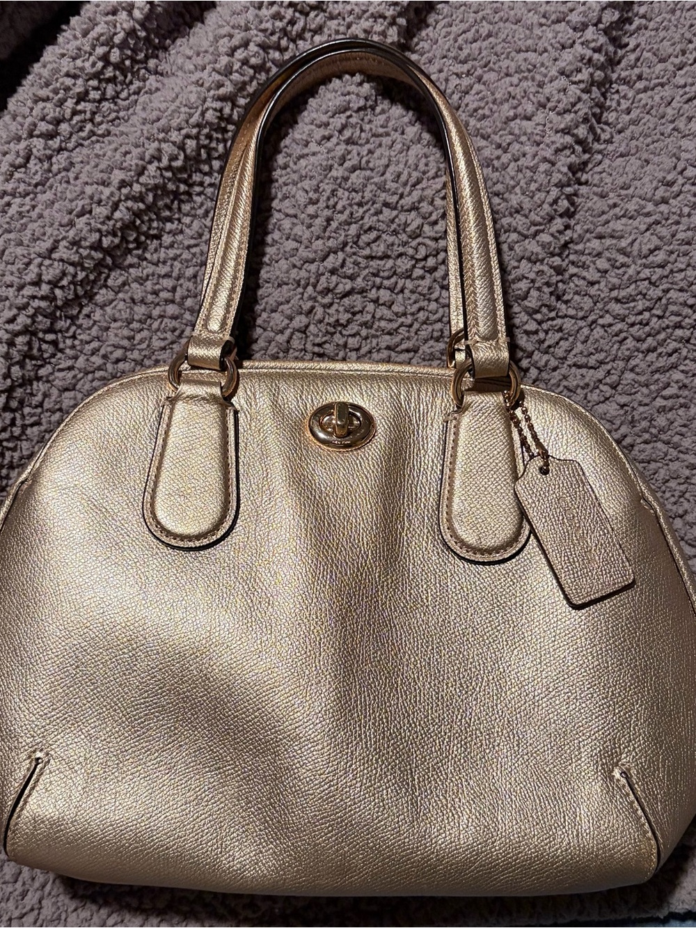 Coach Gold Leather Dome Satchel Handbag - Women's Bag